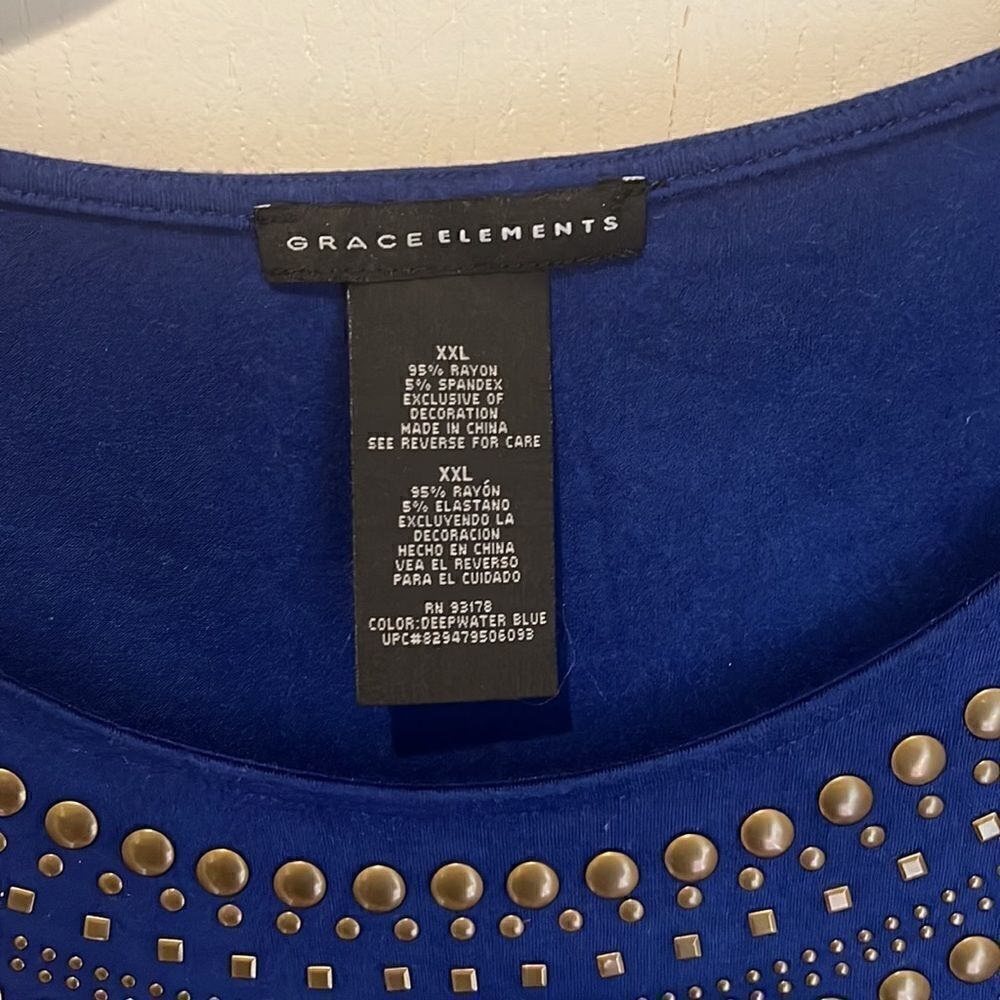Grace Elements Blue Detailed Collar Top - Picture 2 of 5